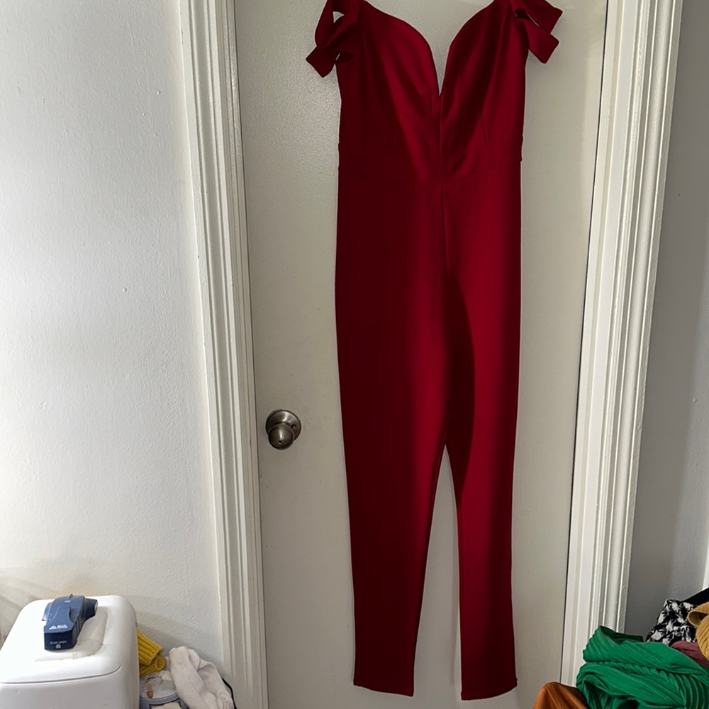 Red Windsor Off Shoulder Jumpsuit Small
